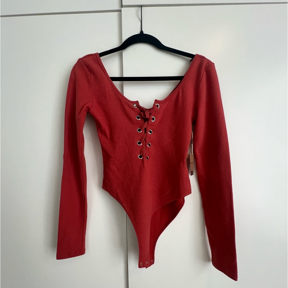 Lace up bodysuit long sleeve - F21